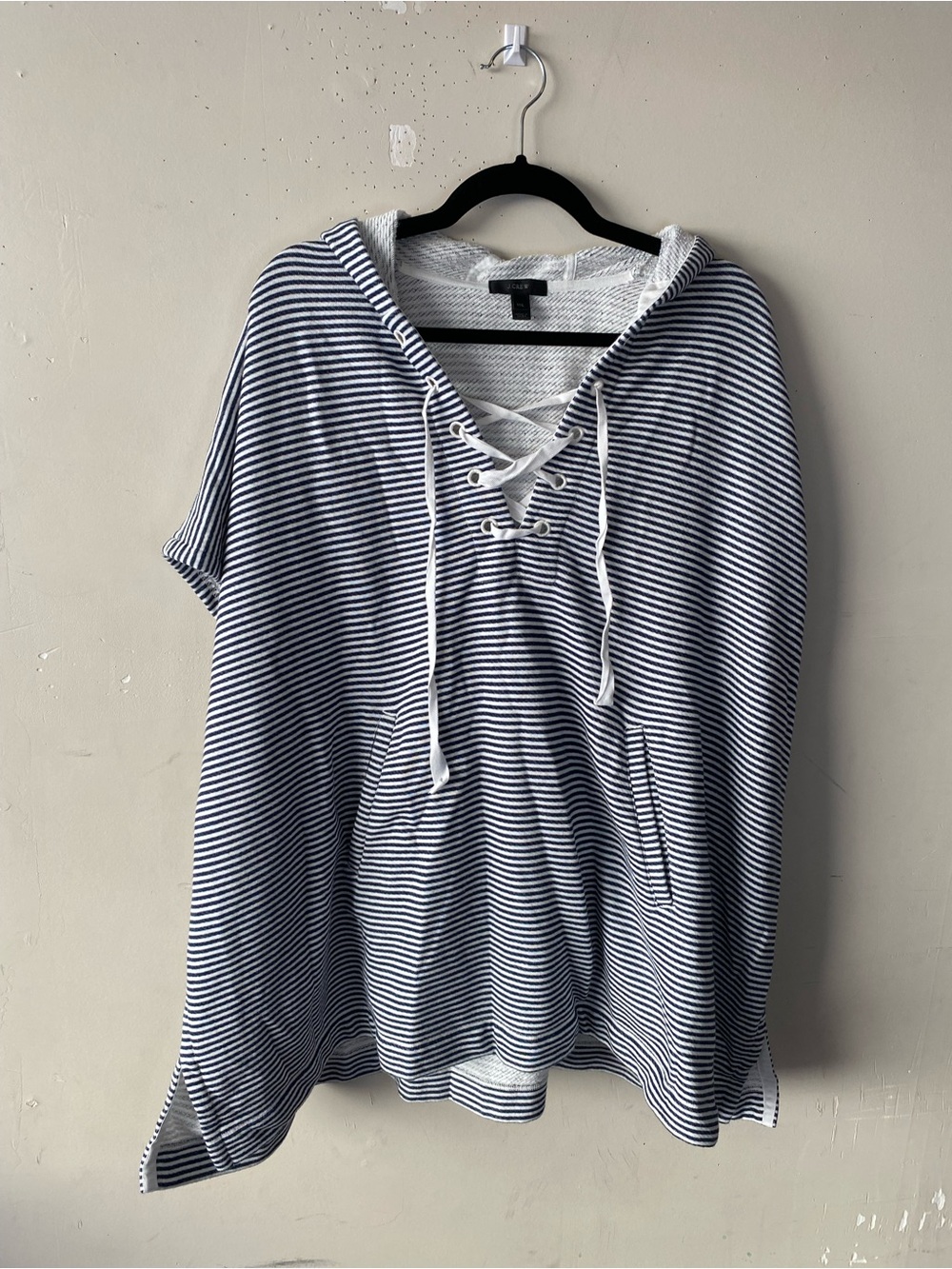 J.Crew Striped Terry Beach Poncho Cover Up Tunic M/L Lace Up Nautical - Picture 2 of 11